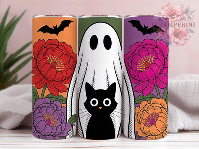 Cute Floral Ghost Boojee Halloween Tumbler, Boojee Halloween Cup, 20Oz Sublimation Wrap, Spooky Flower Mug, Autumn Ghost Drinkware, Floral Halloween Tumbler, Girly Spooky Design Sublimation Li Zamperini 
