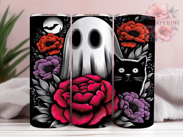 Cute Floral Ghost Boojee Halloween Tumbler, Boojee Halloween Cup, 20Oz Sublimation Wrap, Spooky Flower Mug, Autumn Ghost Drinkware, Floral Halloween Tumbler, Girly Spooky Design Sublimation Li Zamperini 