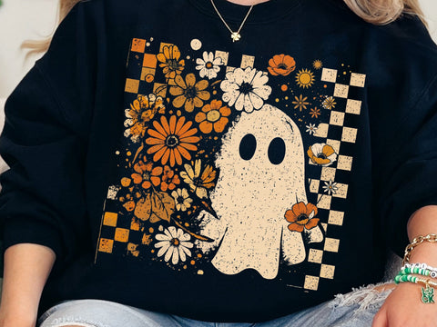 Cute Floral Ghost PNG, Retro Halloween Sublimation Design SVG DesignDestine 