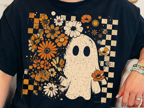Cute Floral Ghost PNG, Retro Halloween Sublimation Design SVG DesignDestine 