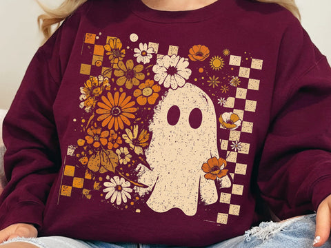 Cute Floral Ghost PNG, Retro Halloween Sublimation Design SVG DesignDestine 