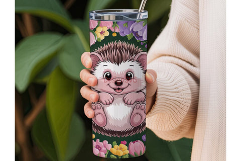 Cute Floral Hedgehog 20oz Tumbler Wrap Sublimation DesignSVG 