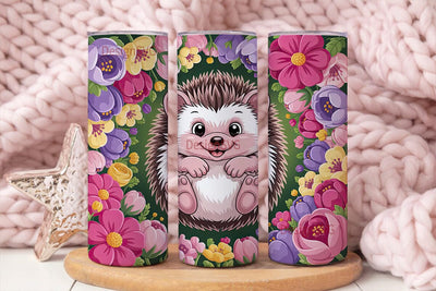 Cute Floral Hedgehog 20oz Tumbler Wrap Sublimation DesignSVG 