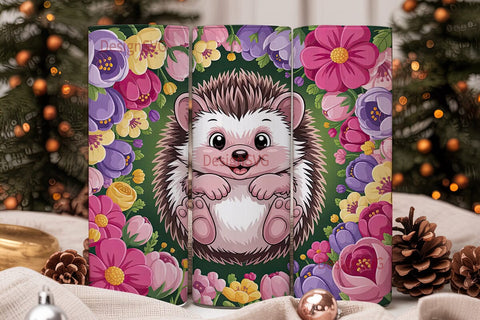 Cute Floral Hedgehog 20oz Tumbler Wrap Sublimation DesignSVG 