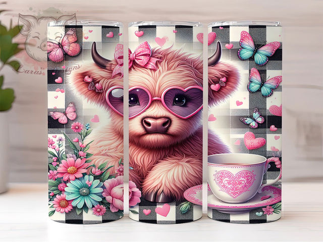 Cute Floral Highland Cow Boho Tumbler Wrap, Floral Cow Wrap, 20oz Cow Tumbler, Country Style Tumbler, Boho Cow Design, Sublimation Tumbler Wrap, Baby Cow Floral Sublimation Lara' s Designs 