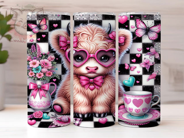 Cute Floral Highland Cow Boho Tumbler Wrap, Floral Cow Wrap, 20oz Cow Tumbler, Country Style Tumbler, Boho Cow Design, Sublimation Tumbler Wrap, Baby Cow Floral Sublimation Lara' s Designs 