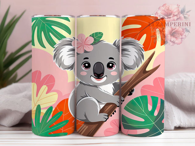 Cute Floral Koala Tumbler, Cute Animal Pattern, Botanical Koala Design, 20Oz Sublimation Wrap, Artistic Koala Art, Nature Floral Texture, Tumbler Sublimation Sublimation Li Zamperini 