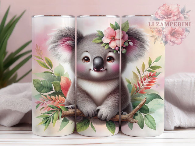 Cute Floral Koala Tumbler, Cute Animal Pattern, Botanical Koala Design, 20Oz Sublimation Wrap, Artistic Koala Art, Nature Floral Texture, Tumbler Sublimation Sublimation Li Zamperini 