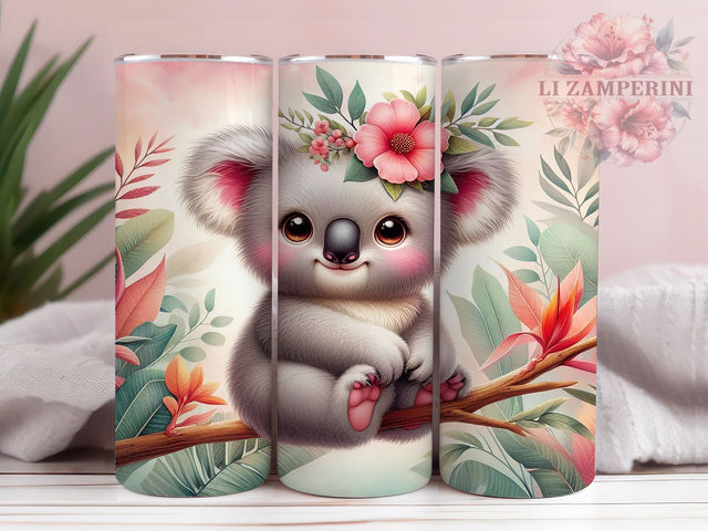 Cute Floral Koala Tumbler, Cute Animal Pattern, Botanical Koala Design, 20Oz Sublimation Wrap, Artistic Koala Art, Nature Floral Texture, Tumbler Sublimation Sublimation Li Zamperini 