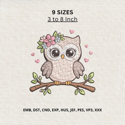 Cute Floral Owl Machine Embroidery Design – Woodland Owl with Flowers Embroidery File Embroidery/Applique DESIGNS PatternFeed8 