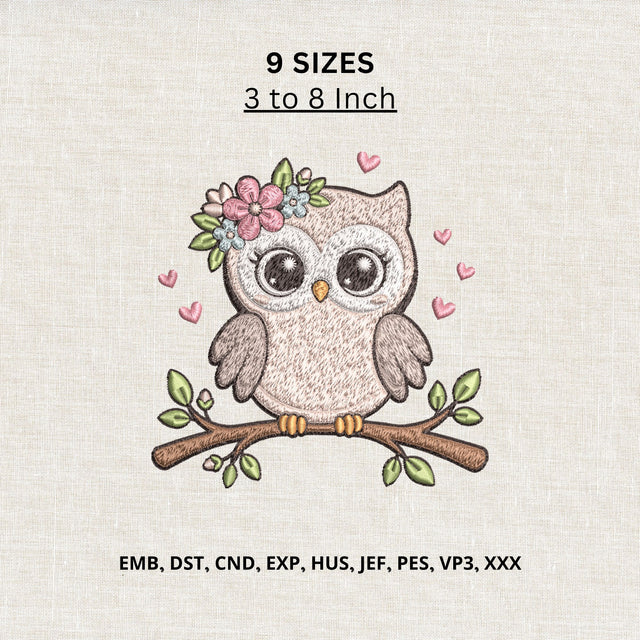 Cute Floral Owl Machine Embroidery Design – Woodland Owl with Flowers Embroidery File Embroidery/Applique DESIGNS PatternFeed8 