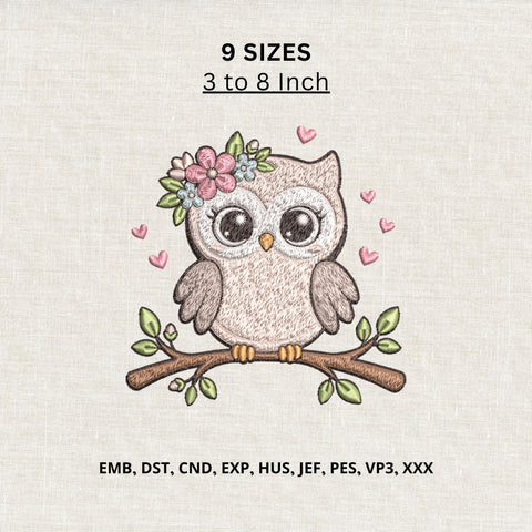 Cute Floral Owl Machine Embroidery Design – Woodland Owl with Flowers Embroidery File Embroidery/Applique DESIGNS PatternFeed8 