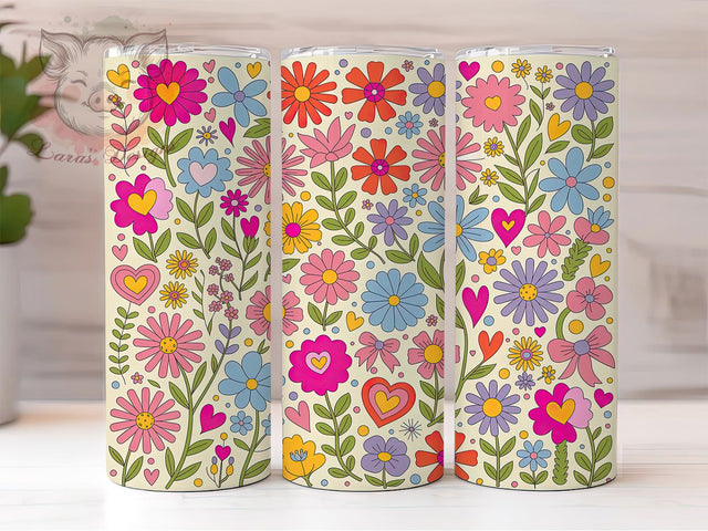 Cute Floral Playful Colors 20oz Tumbler, Hand-Drawn Pattern, Playful Colors, Repeating Design, Cheerful Motif, 20oz Tumbler Wrap, Sublimation PNG Sublimation Lara' s Designs 