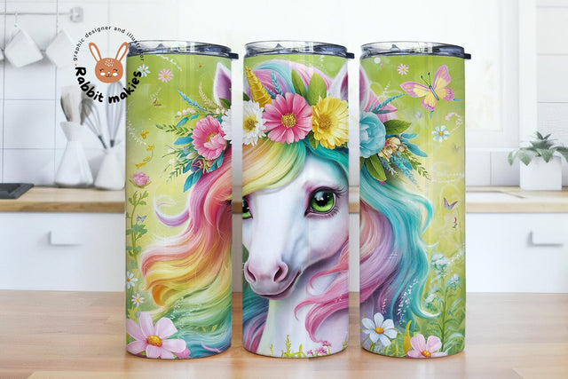Cute Floral Pony Tumbler Wrap, 20 oz Skinny Tumbler Sublimation Design, Pony Tumbler PNG Sublimation Rabbitmakies 