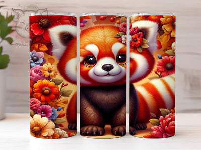 Cute Floral Red Panda 20oz Tumbler, Floral Design, Cute Animal, 20oz Wrap, Sublimation Design, Nature Theme, PNG File Sublimation Lara' s Designs 