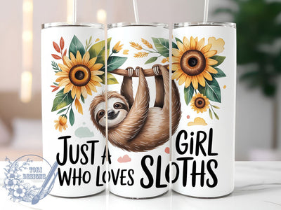 Cute Floral Sloth Tumbler, Cute Sloth, Floral Sunflower, Sublimation Art, 20oz Tumbler, Playful Wrap, Nature Design Sublimation ToriDesigns 