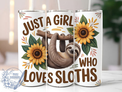 Cute Floral Sloth Tumbler, Cute Sloth, Floral Sunflower, Sublimation Art, 20oz Tumbler, Playful Wrap, Nature Design Sublimation ToriDesigns 