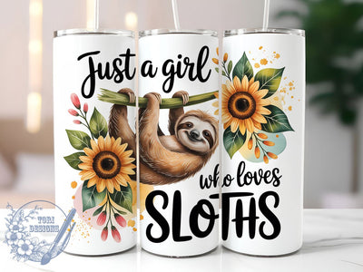 Cute Floral Sloth Tumbler, Cute Sloth, Floral Sunflower, Sublimation Art, 20oz Tumbler, Playful Wrap, Nature Design Sublimation ToriDesigns 
