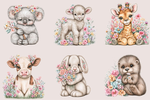 Cute Flower Animal Clipart Bundle Sublimation SVGArt 