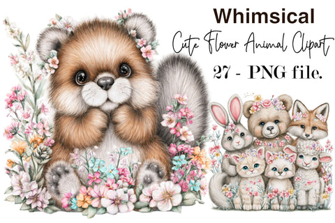 Cute Flower Animal Clipart Bundle Sublimation SVGArt 