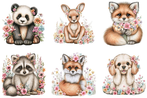 Cute Flower Animal Clipart Bundle Sublimation SVGArt 