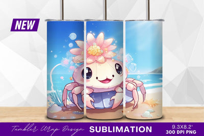 Cute flower crab on beach tumbler png Sublimation Regulrcrative 