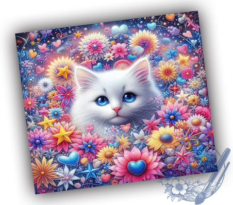 Cute Flowers Cat 20oz Skinny Tumbler, Cat Lovers Tumbler Png, Straight & Tapered Tumbler Wrap, Instant Digital Download Sublimation ToriDesigns 