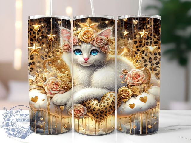 Cute Flowers Cat 20oz Skinny Tumbler, Cat Lovers Tumbler Png, Straight & Tapered Tumbler Wrap, Instant Digital Download Sublimation ToriDesigns 