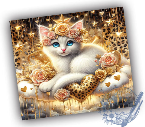 Cute Flowers Cat 20oz Skinny Tumbler, Cat Lovers Tumbler Png, Straight & Tapered Tumbler Wrap, Instant Digital Download Sublimation ToriDesigns 