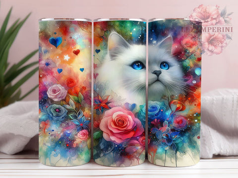 Cute Flowers Cat 20oz Tumbler Wrap PNG, Cute Cat Tumbler Png, Straight & Tapered Tumbler Wrap, Instant Digital Download Sublimation Li Zamperini 