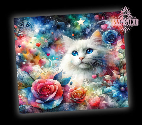 Cute Flowers Cat 20oz Tumbler Wrap Sublimation Design, Straight Tapered Tumbler Wrap, Cat Lovers Tumbler Png, Instant Digital Download Sublimation SvggirlplusArt 