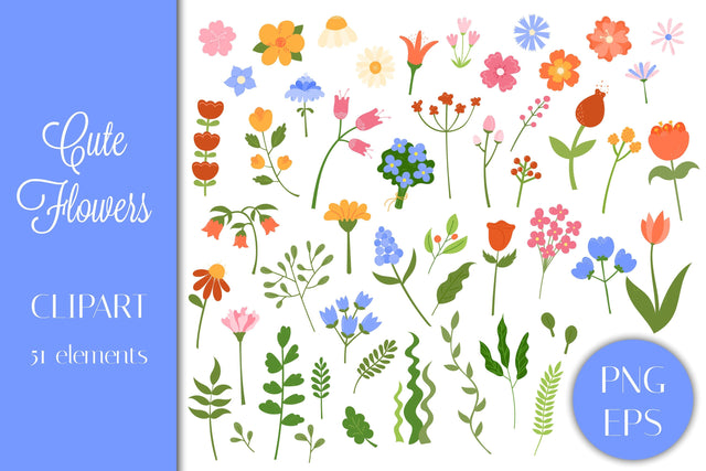Cute Flowers PNG Clip Art Bundle | Clipart Floral Elements | Botanical EPS Vector Illustrations of Flowers and Leaves | Meadow Blossom Sublimation AnnaViolet_store 