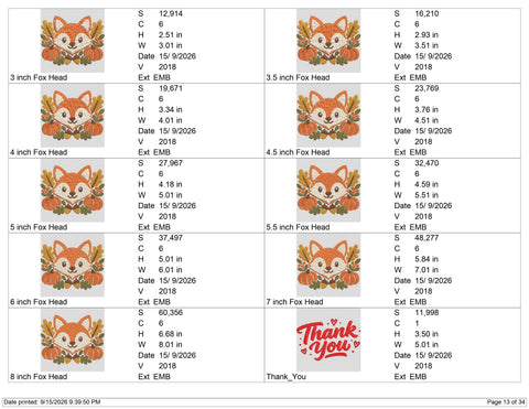 Cute Fox Fall Embroidery Design – Autumn Fox with Pumpkins Acorns Leaves, Woodland Animal Machine Embroidery File Embroidery/Applique DESIGNS PatternFeed8 