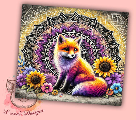 Cute Fox Floral Mandala 20oz Tumbler, Floral Mandala Tumbler, Fox Design Tumbler, Sublimation Wrap, 20oz Tumbler, Nature Art Tumbler, Animal Lover Gift Sublimation Lara' s Designs 
