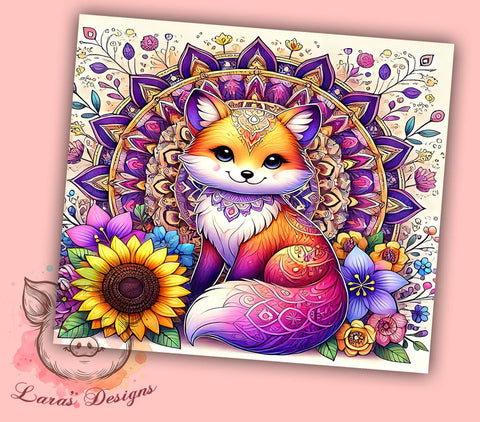 Cute Fox Floral Mandala 20oz Tumbler, Floral Mandala Tumbler, Fox Design Tumbler, Sublimation Wrap, 20oz Tumbler, Nature Art Tumbler, Animal Lover Gift Sublimation Lara' s Designs 