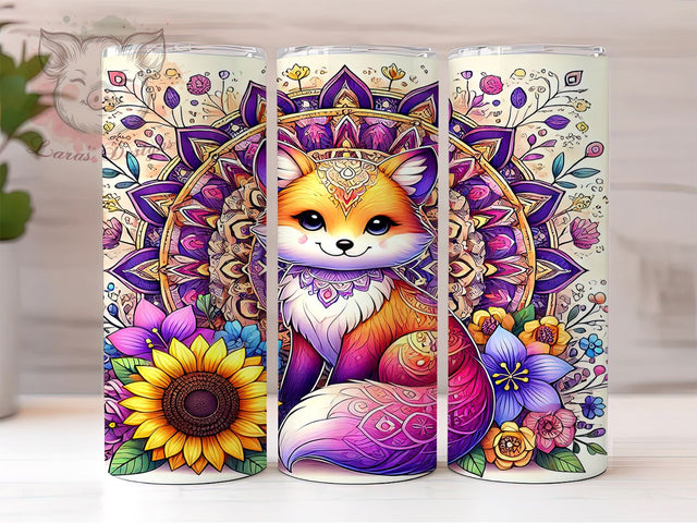 Cute Fox Floral Mandala 20oz Tumbler, Floral Mandala Tumbler, Fox Design Tumbler, Sublimation Wrap, 20oz Tumbler, Nature Art Tumbler, Animal Lover Gift Sublimation Lara' s Designs 