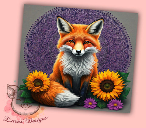 Cute Fox Floral Mandala 20oz Tumbler, Floral Mandala Tumbler, Fox Design Tumbler, Sublimation Wrap, 20oz Tumbler, Nature Art Tumbler, Animal Lover Gift Sublimation Lara' s Designs 