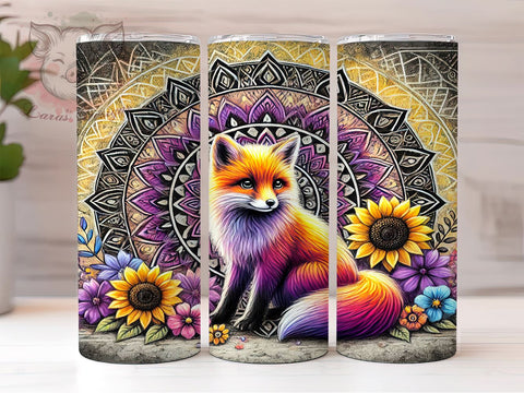 Cute Fox Floral Mandala 20oz Tumbler, Floral Mandala Tumbler, Fox Design Tumbler, Sublimation Wrap, 20oz Tumbler, Nature Art Tumbler, Animal Lover Gift Sublimation Lara' s Designs 