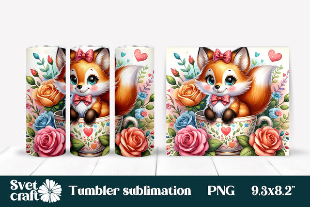 Cute fox flower rose tumbler sublimation design Sublimation Svetana Studio 