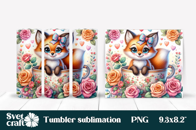 Cute fox flower tumbler sublimation design PNG Sublimation Svetana Studio 