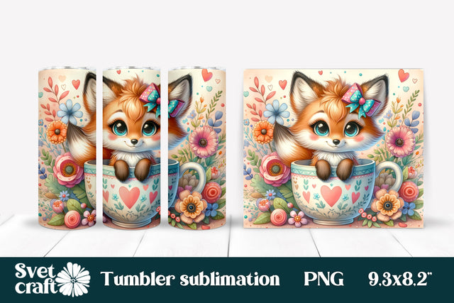 Cute fox flower tumbler sublimation PNG design Sublimation Svetana Studio 