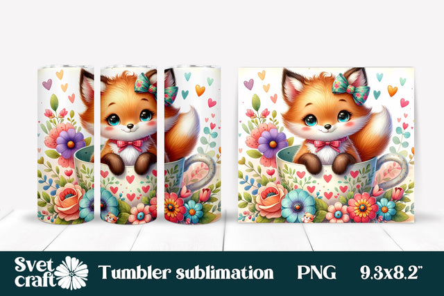 Cute fox flower tumbler sublimation PNG Sublimation Svetana Studio 