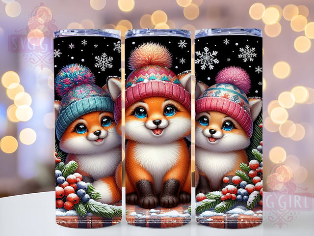 Cute Fox Tumbler, Winter Holidays, Christmas Decor, PNG Wrap, Sublimation Design, Holiday Drinkware, Adorable Gifts, Festive Art Sublimation SvggirlplusArt 
