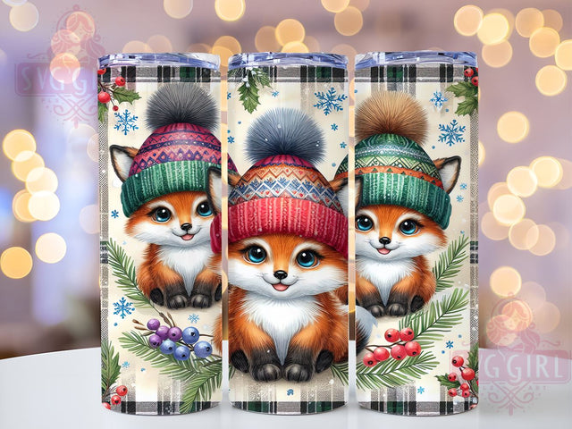 Cute Fox Tumbler, Winter Holidays, Christmas Decor, PNG Wrap, Sublimation Design, Holiday Drinkware, Adorable Gifts, Festive Art Sublimation SvggirlplusArt 