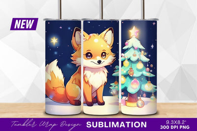 Cute fox with christmas tree tumbler png Sublimation Regulrcrative 