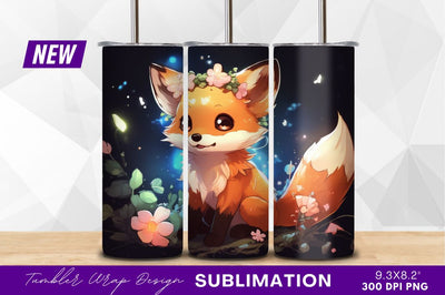 Cute fox with flower crown digital artwork Sublimation Regulrcrative 