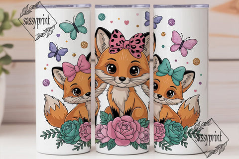 Cute Foxes Floral 20oz Tumbler Wrap Sublimation sassyprint 