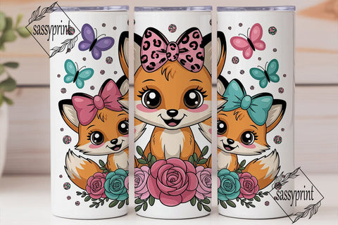 Cute Foxes Floral 20oz Tumbler Wrap Sublimation sassyprint 