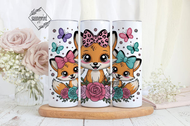 Cute Foxes Floral 20oz Tumbler Wrap Sublimation sassyprint 