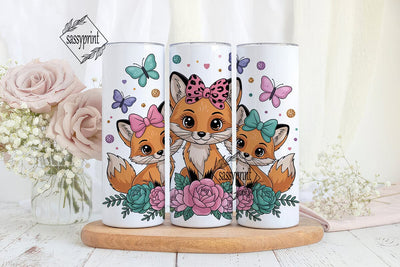 Cute Foxes Floral 20oz Tumbler Wrap Sublimation sassyprint 